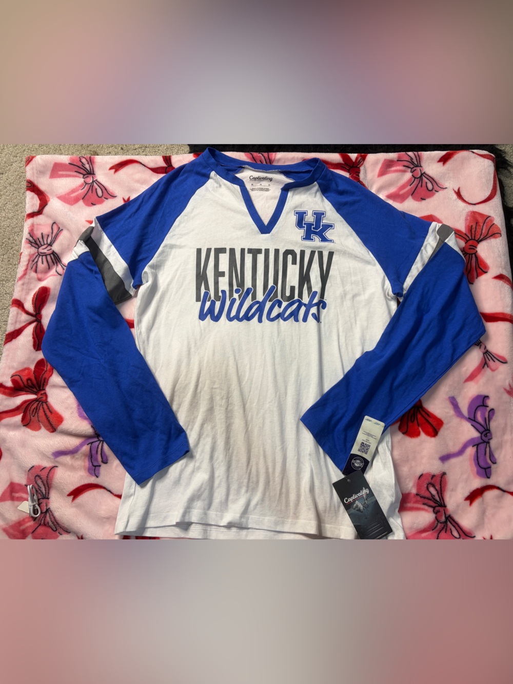Champion Kentucky Wildcats White & Blue Raglan Long Sleeve Tee